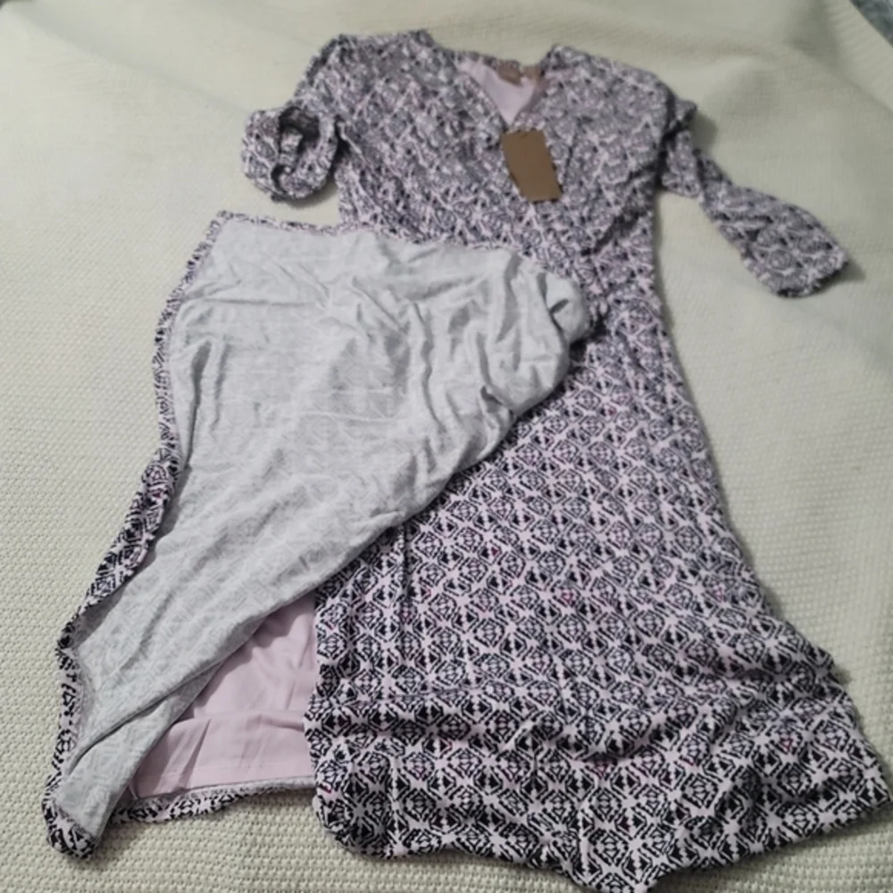 NWT $348 Hugo Boss Exandria Geo Print Wrap Front Dress In Cradle‎ Pink FantasyXS